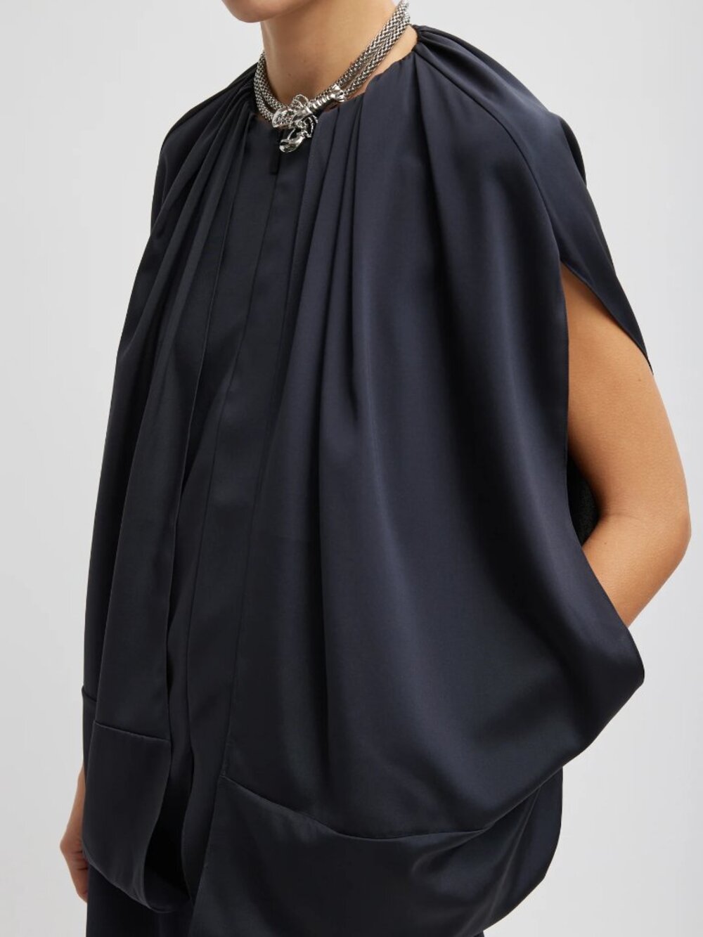 Tibi Stretch Silk Nylon Cape Tap Size 14 - Dark Navy